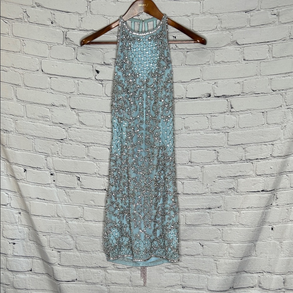 Sherri Hill Light Blue Beaded Halter Dress Size 6